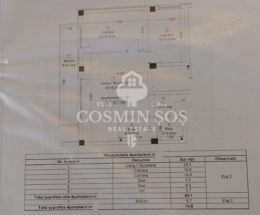 Apartament cu 3 camere de vanzare in Floresti + loc parcare